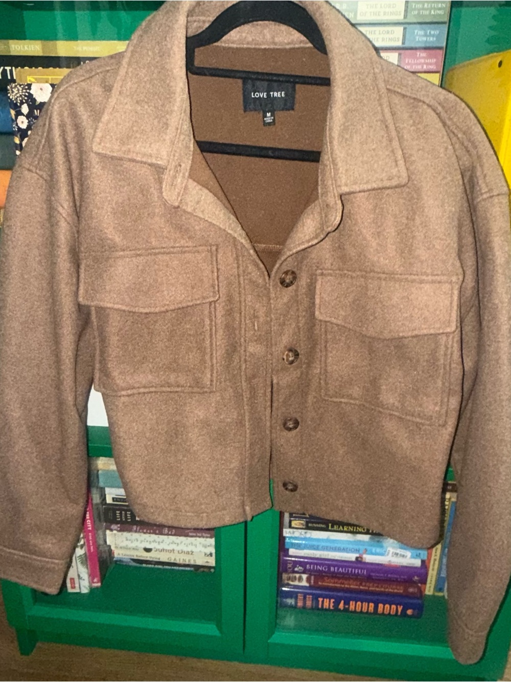 Love Tree Brown Cropped Wool-Blend Button Jacket